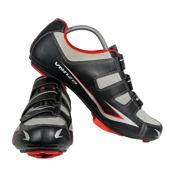 Venzo MX Black Red 3-Bolt Cleat Cycling Shoe Women's 7.5 (Unisex Men's 6) Mesh - Picture 1 of 9